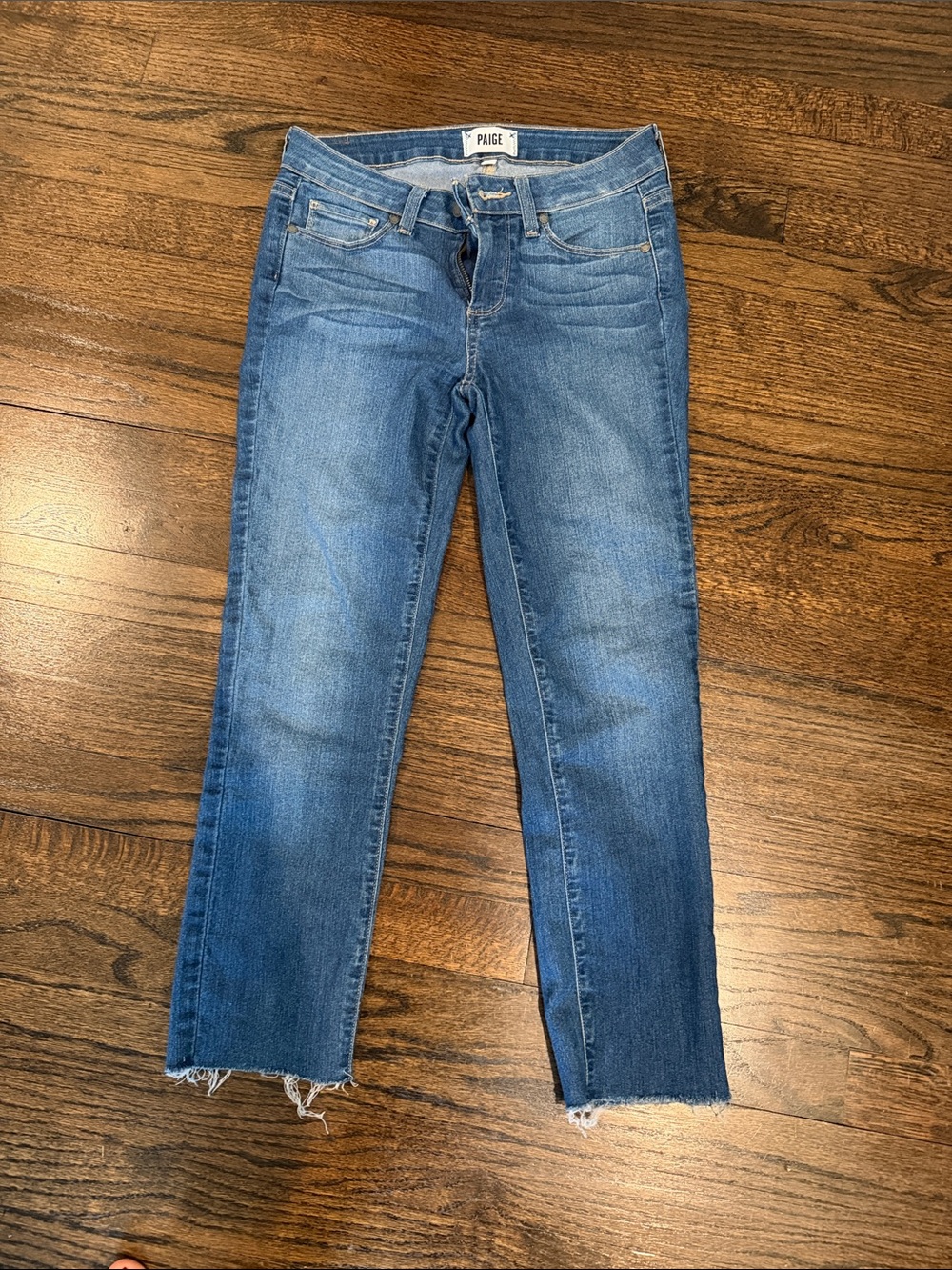 PAIGE Straight Leg Cropped Jeans in Medium Blue Wash